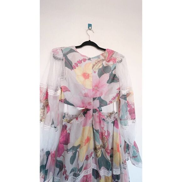 PatBo Hibiscus Lace Trim Cut Out Maxi Dress in Vanilla US12 - Picture 8 of 12